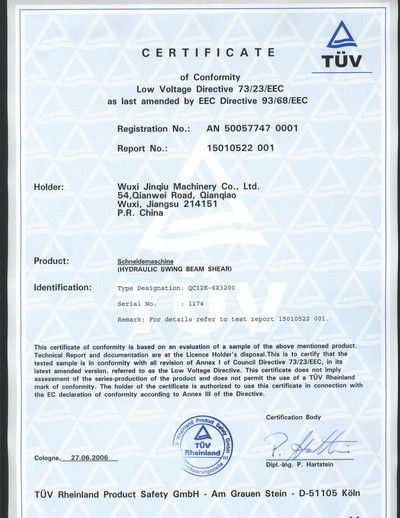 Porcellana JINQIU MACHINE TOOL COMPANY Certificazioni